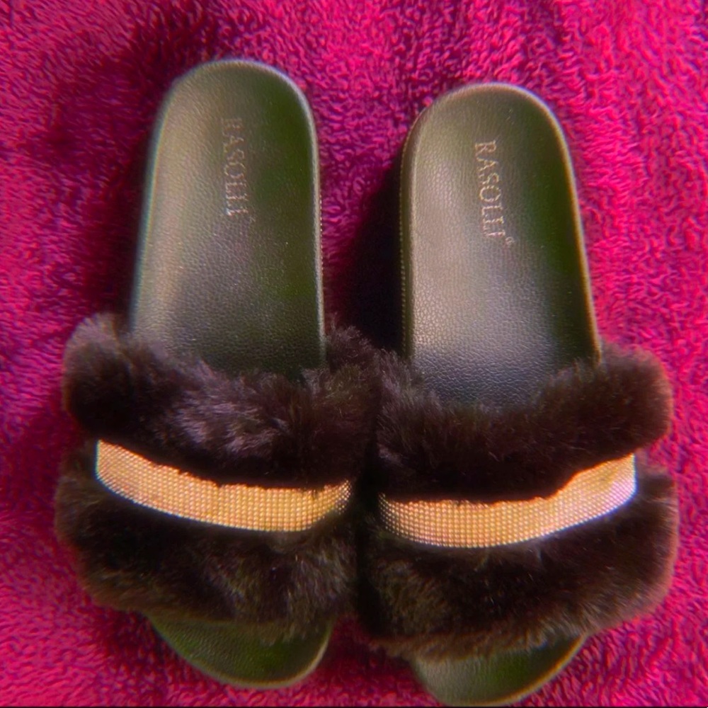 Fuzzy Black Slippers